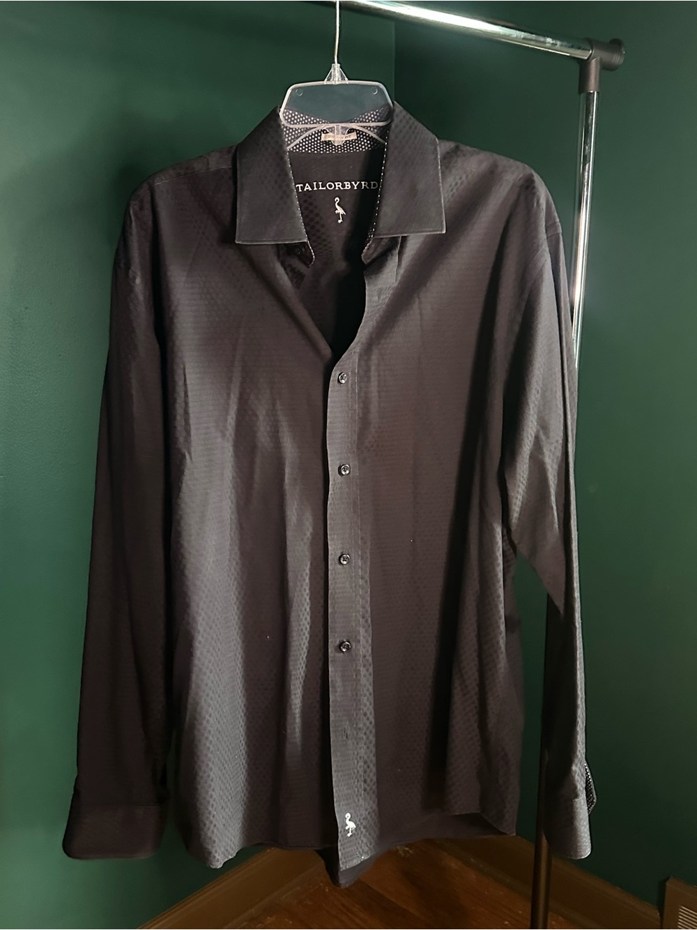 Tailorbyrd Men's Black Textured Long-Sleeve Dress Shirt